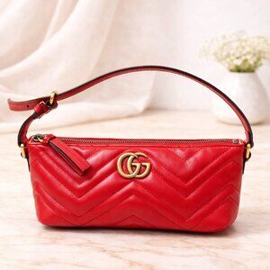 Authentic Gucci GG Marmont Red Mini Shoulder Bag/Quilted Leather Designer Purse
